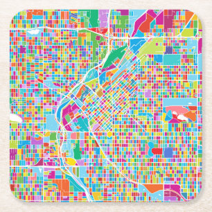 Colorful Denver Map Vierkante Kartonnen Onderzetter