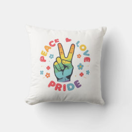 Colorful design with peace, love and pride hand kussen
