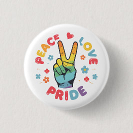 Colorful design with peace, love and pride hand ronde button 3,2 cm