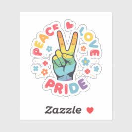 Colorful design with peace, love and pride hand sticker