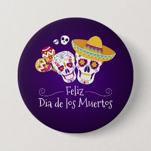 Colorful Dia de los Muertos Button