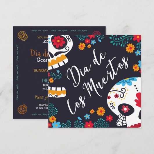 Colorful Dia de los Muertos Party | Uitnodiging (Voorkant / Achterkant)