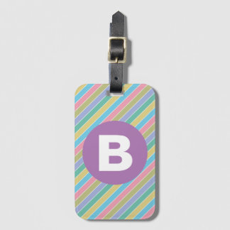 Colorful Diagonal Candy Stripes Purple Monogram Bagagelabel