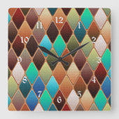 Colorful Diamond Pattern Vierkante Klok (Voorkant)