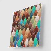 Colorful Diamond Pattern Vierkante Klok (Hoek)