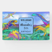 Colorful Dinosaur Birthday Party Personalized Spandoek (Horizontaal)