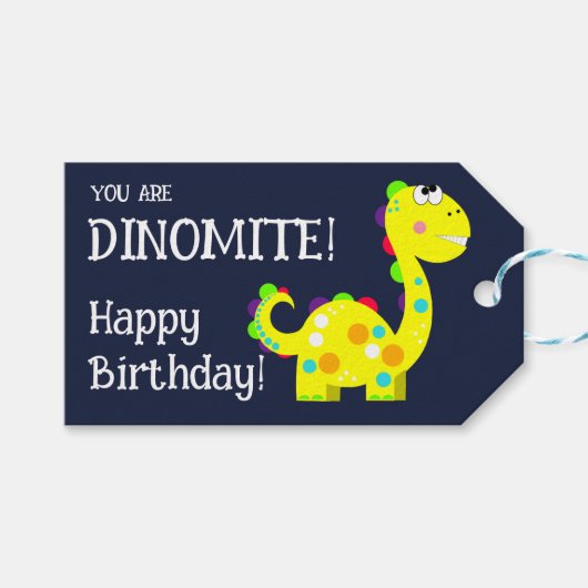 Colorful Dinosaur Happy Birthday Cadeaulabel (Voorkant (Horizontaal))