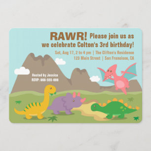 Colorful Dinosaur Kids Birthday Party Kaart