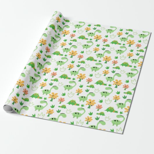 Colorful Dinosaur Pattern Cadeaupapier (Uitgerold)