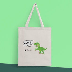 Colorful Dinosaur Pattern met naam T-Rex Boy Tote Bag