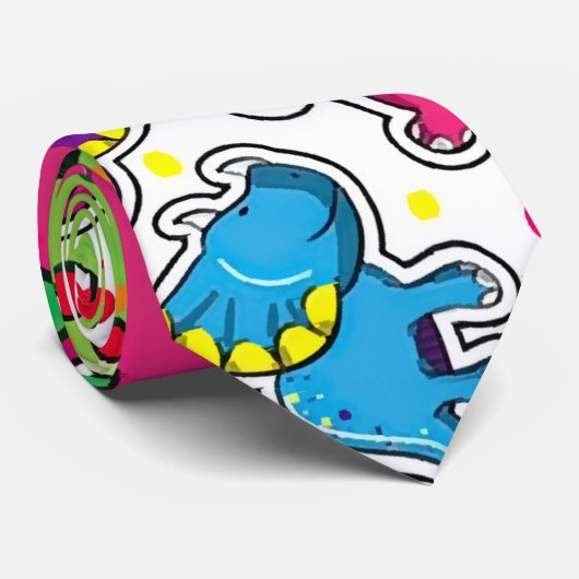 Colorful Dinosaur Seamless Pattern, Dinosaur Seaml Stropdas (Opgerold)