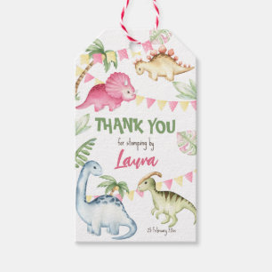 Colorful dinosaur verjaardagsfeest bedankt cadeaulabel