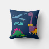 Colorful Dinosaurs Child's Name Navy Sierkussen (Voorkant)