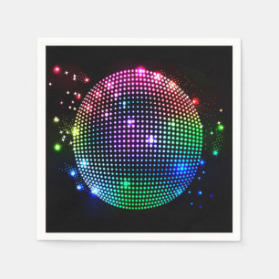 Colorful Disco Ball on Black Party Napkins Servet