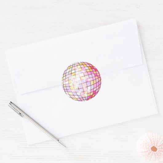 Colorful Disco Ball Pink Classic Round Sticker (Envelop)