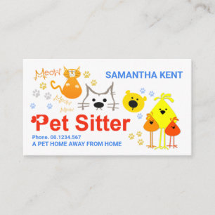 Colorful Dog Cat Bird Pet Care Visitekaartje