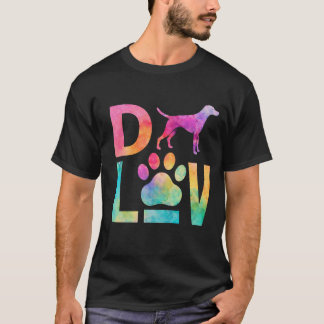 Colorful Dog Love Paw Watercolor Art T-shirt