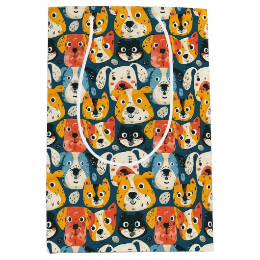 Colorful Dog Pattern Medium Cadeauzakje (Voorkant)