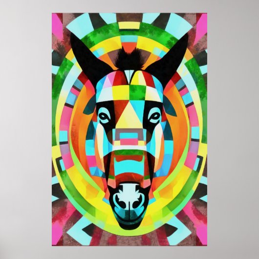 Colorful Donkey Geometric Art Abstract Poster (Voorkant)