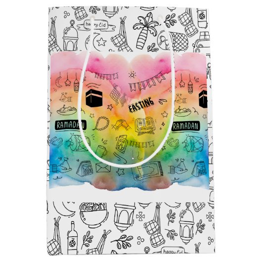 Colorful Doodle Eid Medium Cadeauzakje (Voorkant)