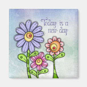 Colorful Doodle Flower Trio Magneet