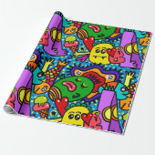 Colorful Doodle Monsters All Occasion Gift Cadeaupapier (Uitgerold)