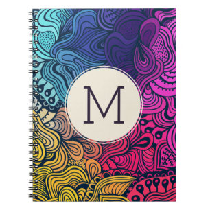 Colorful Doodle Swirls Monogram notebook Notitieboek