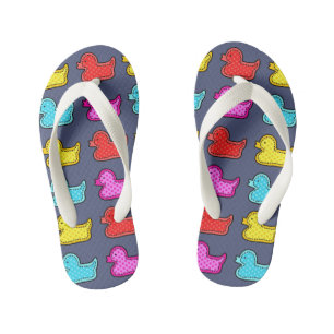 Colorful Dotty Duck Pattern op Blue Kind Kinder Teenslippers