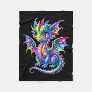 Colorful Dragon Baby Cute Pretty Birthday Dragon L Fleece Deken