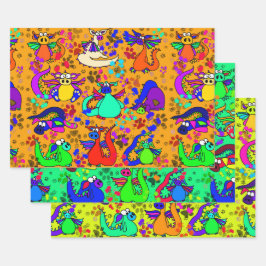 Colorful Dragon Cartoon Cadeauset Inpakpapier Vel