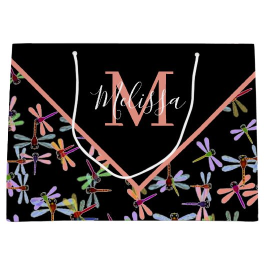 Colorful dragonflies personalized groot cadeauzakje (Voorkant)