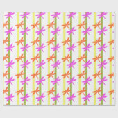 Colorful Dragonfly Pattern Bright Summer Stripe Cadeaupapier (Vlak)
