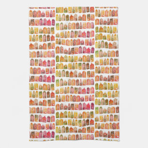 Colorful Dutch Houses Amsterdam Pattern Red Yellow Theedoek