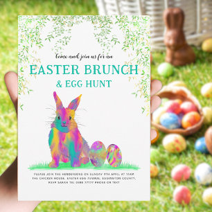Colorful Easter Bunny Egg Hunt en Brunch Kaart