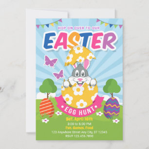 Colorful Easter Bunny Egg Hunt Uitnodiging
