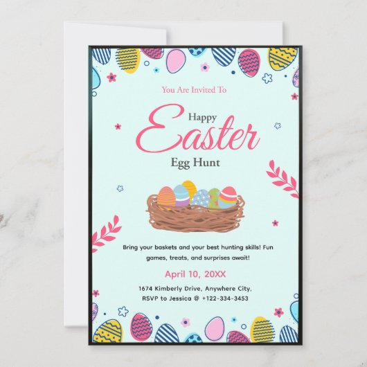 Colorful Easter Egg Hunt Party Invitation  (Devant)