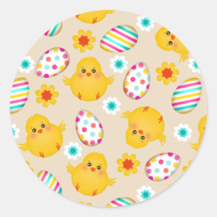 Colorful Easter Eggs and Chicken Pattern Ronde Sticker