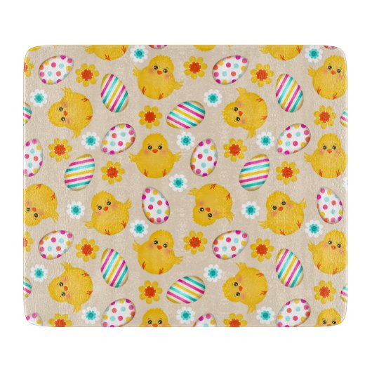 Colorful Easter Eggs and Chicken Pattern Snijplank (Voorkant)