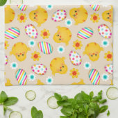 Colorful Easter Eggs and Chicken Pattern Theedoek (Gevouwen)