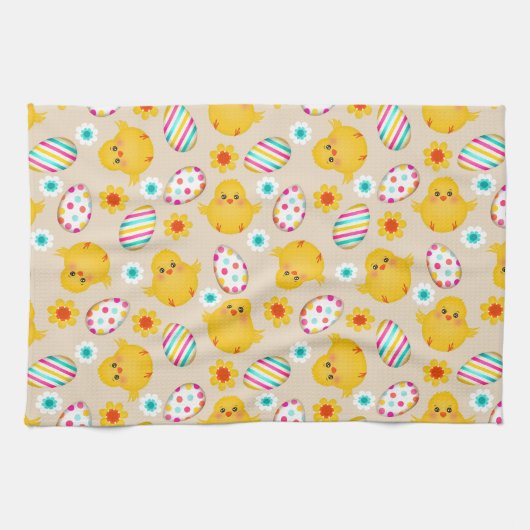 Colorful Easter Eggs and Chicken Pattern Theedoek (Horizontaal)