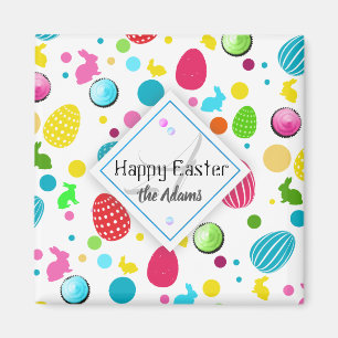 Colorful Easter Eggs, Bunnies, Cupcakes Monogram Magneet