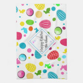 Colorful Easter Eggs, Bunnies, Cupcakes Monogram Theedoek (Verticaal)