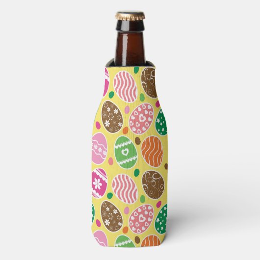 Colorful Easter Pattern Yellow Background Flesjeskoeler (Fles Voorkant)
