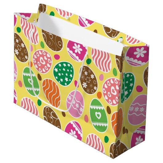 Colorful Easter Pattern Yellow Background Groot Cadeauzakje (Voorkant Gekanteld)