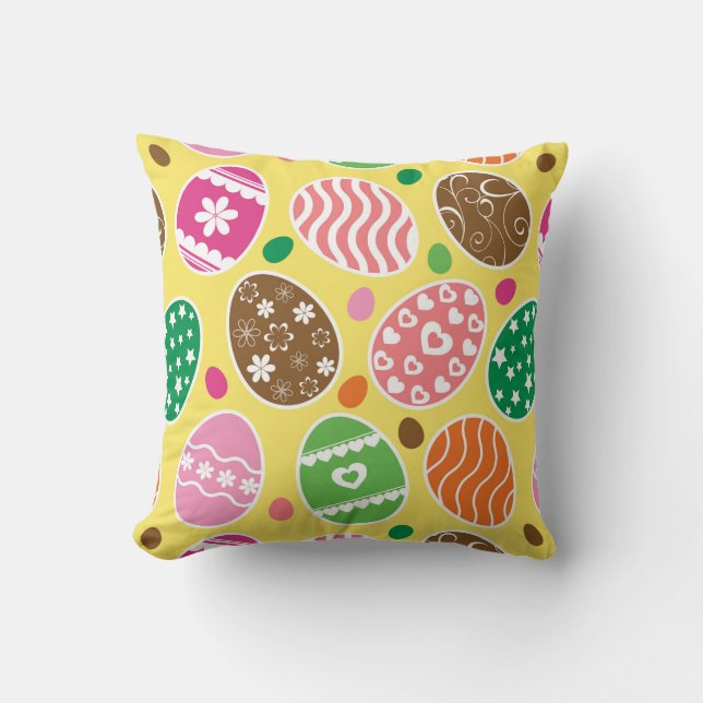 Colorful Easter Pattern Yellow Background Kussen (Voorkant)