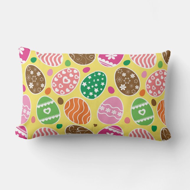 Colorful Easter Pattern Yellow Background Kussen (Voorkant)
