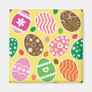 Colorful Easter Pattern Yellow Background Magneet