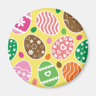 Colorful Easter Pattern Yellow Background Magneet