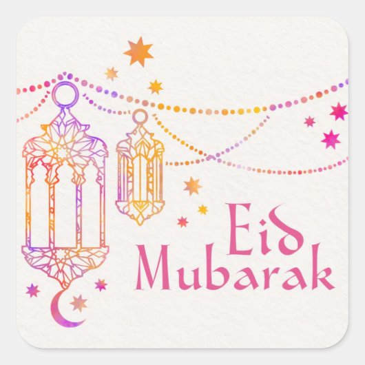 Colorful Eid Mubarak Vierkante Sticker (Voorkant)