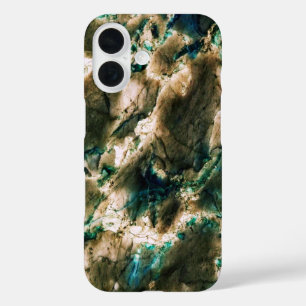 Colorful Elegant Marble Tan Brown en Aqua iPhone 16 Hoesje